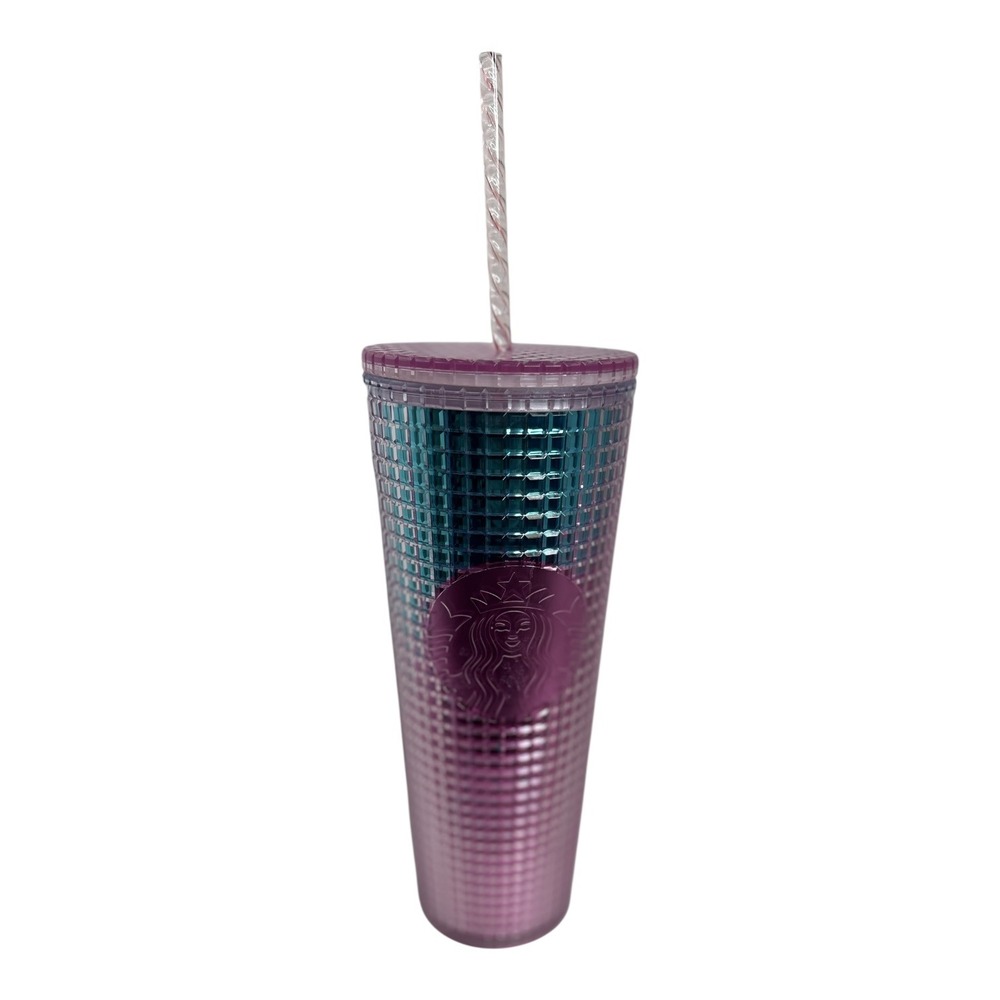 Starbucks Summer 2021 Pink and Blue Grid Kaleidoscope‎ Bling Venti Tumbler 24oz